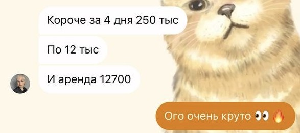 Сообщение Кати о выручке за четыре дня в Москве